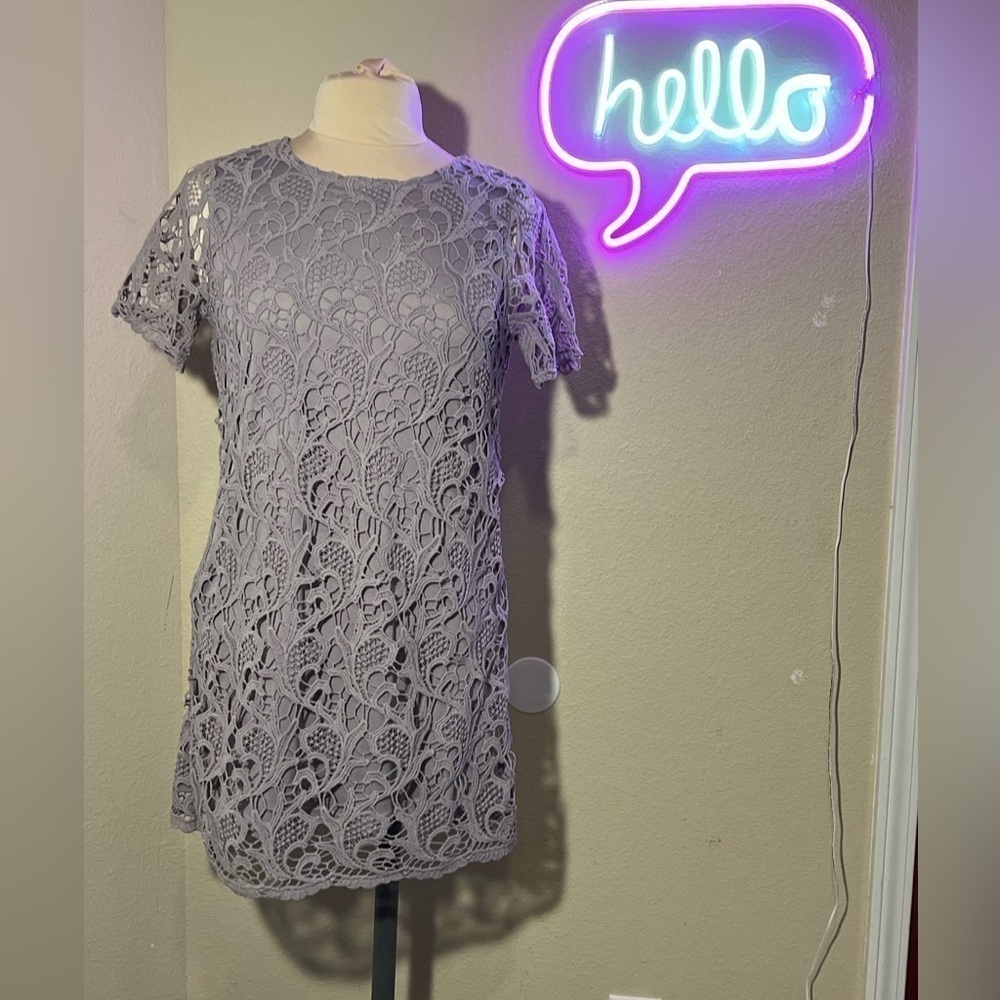 She + Sky- Floral Laced Dusty Purple Dress- S